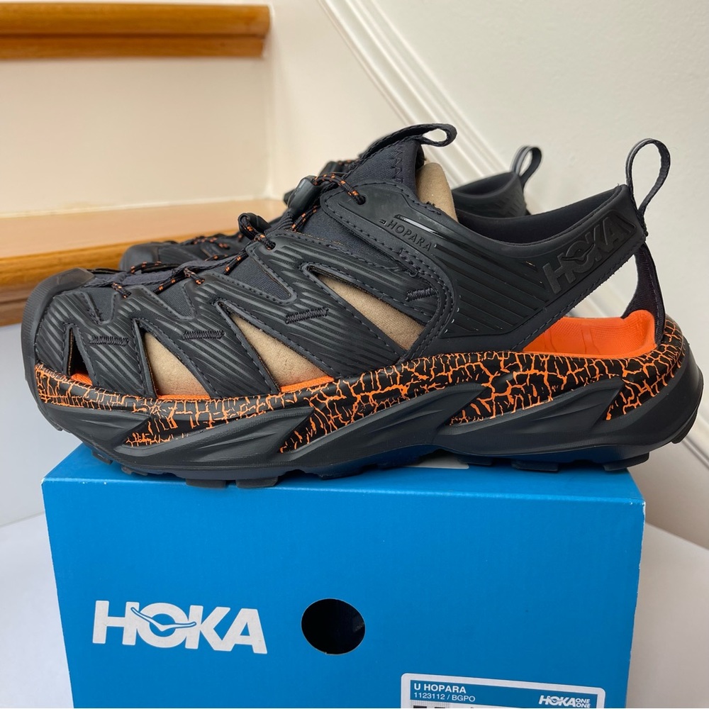 NWT Hoka Hopara Hiking Sandal Wet / Dry exploring shoe - blue graphite / orange - Picture 3 of 12